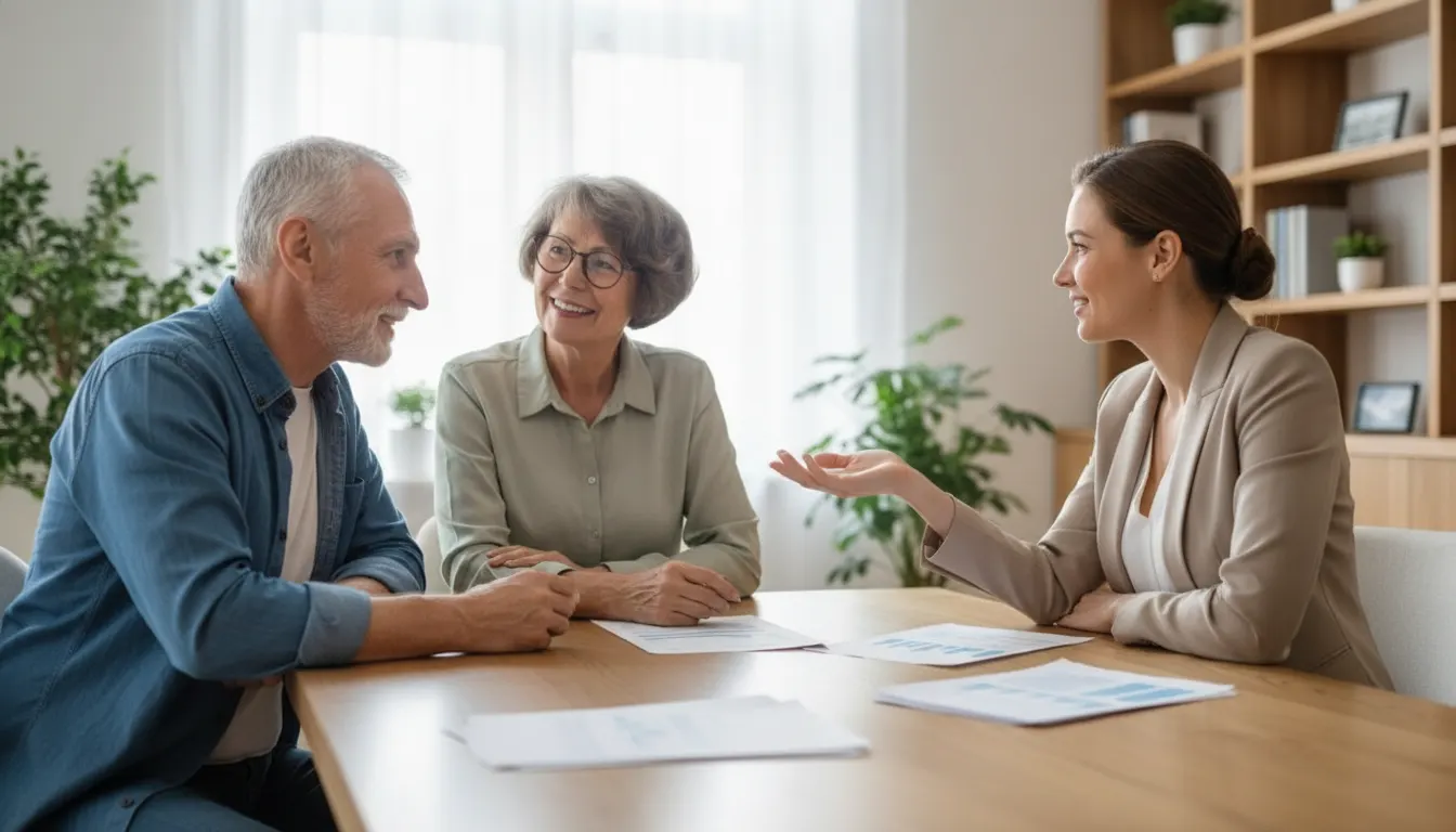 Couple comparing Medicare coverage options with a financial planner