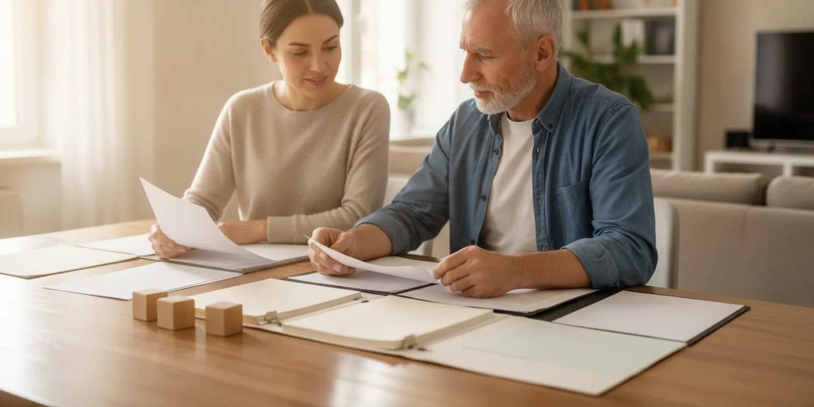 Family reviewing retirement and estate documents together at a table