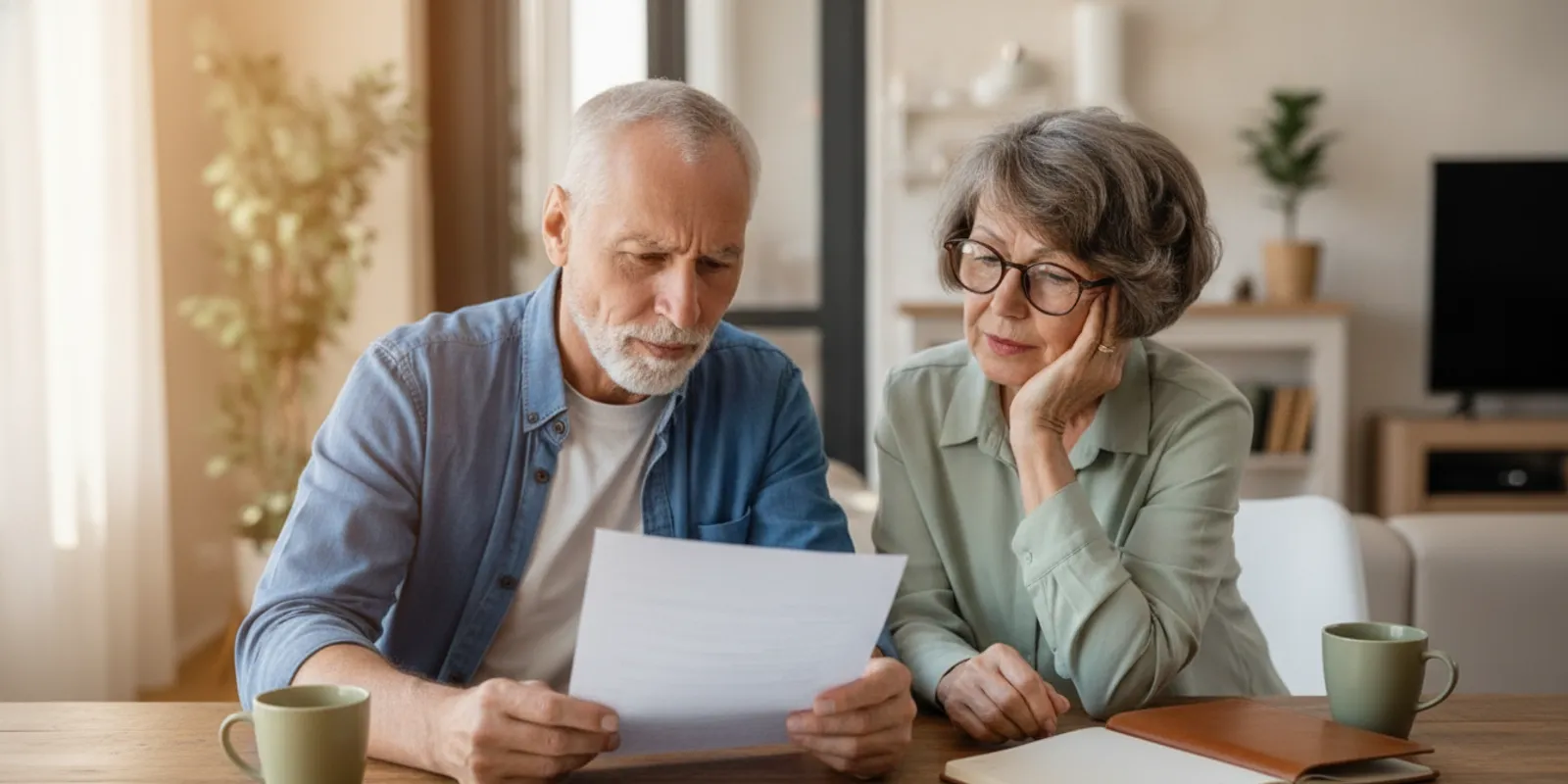 Retired couple reviewing their retirement income plan together at home