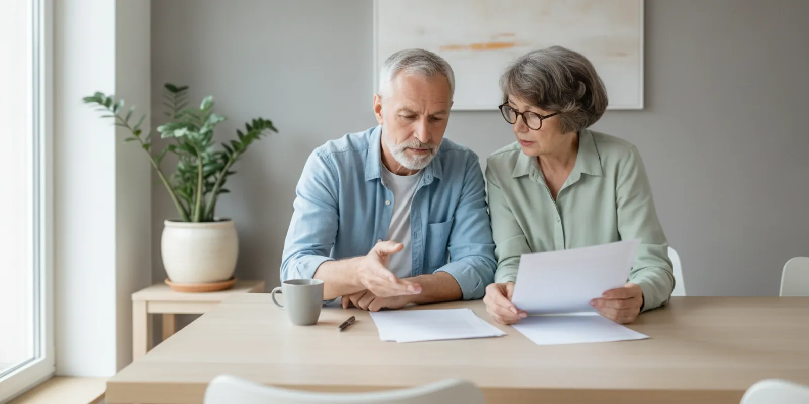 Retirees reviewing a retirement plan together at home