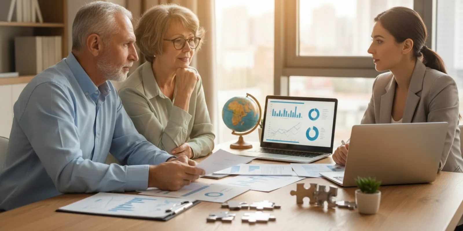 Couple reviewing a coordinated retirement and wealth plan with a wealth manager