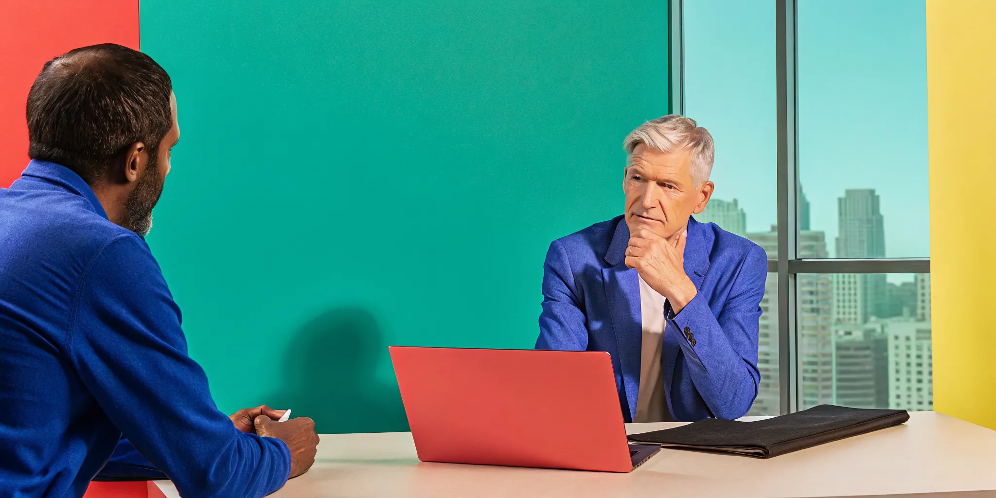 Corporate executive meeting with a financial planner in a modern office