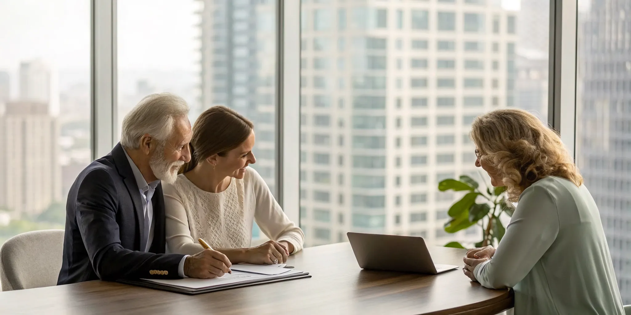 Family and advisor review a legacy plan that combines wealth and family values.