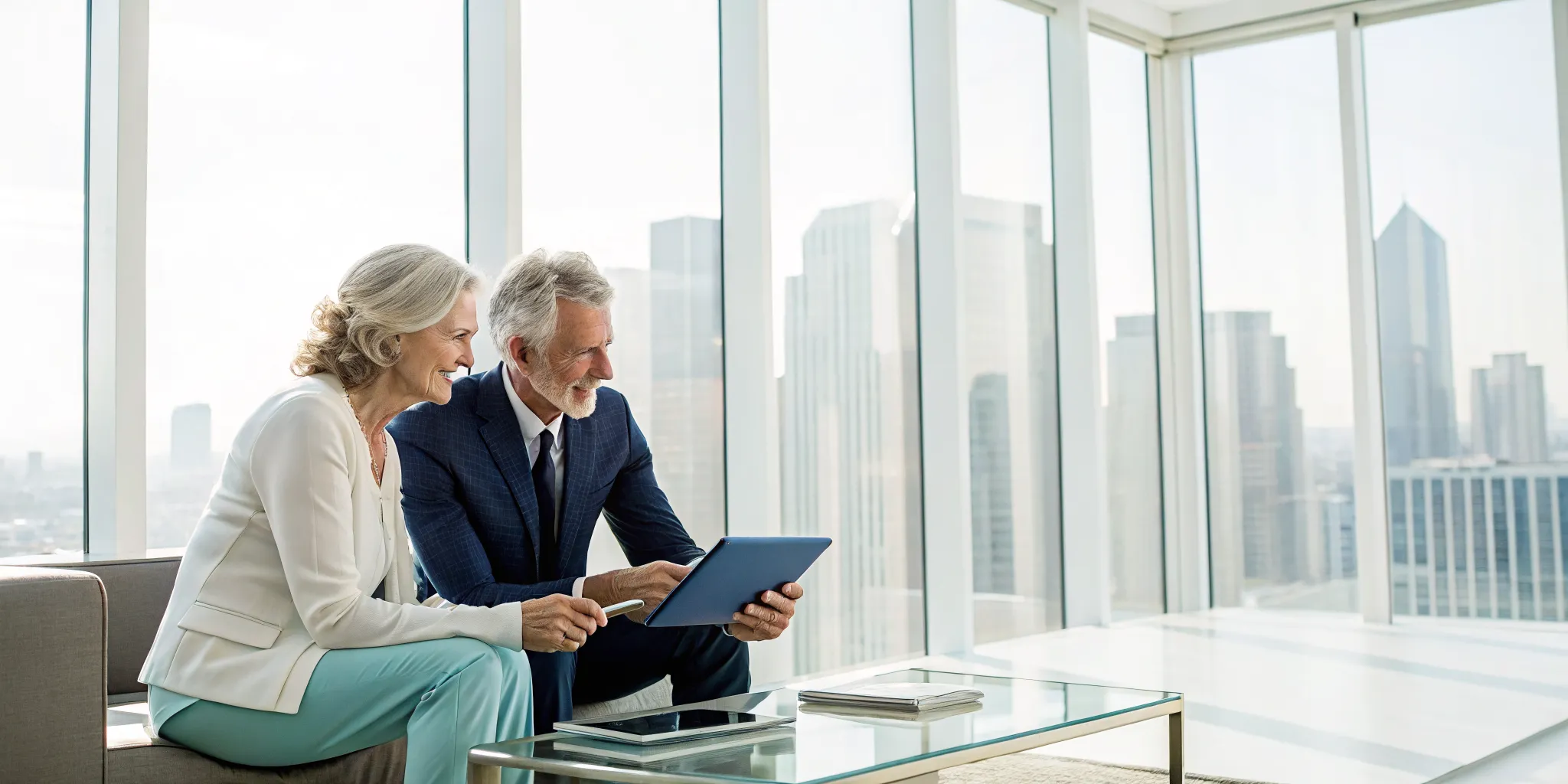 An older couple gets advice from a financial advisor for retirees.