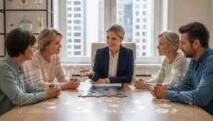 Financial professional speaking with a high-net-worth family about their estate and legacy plan