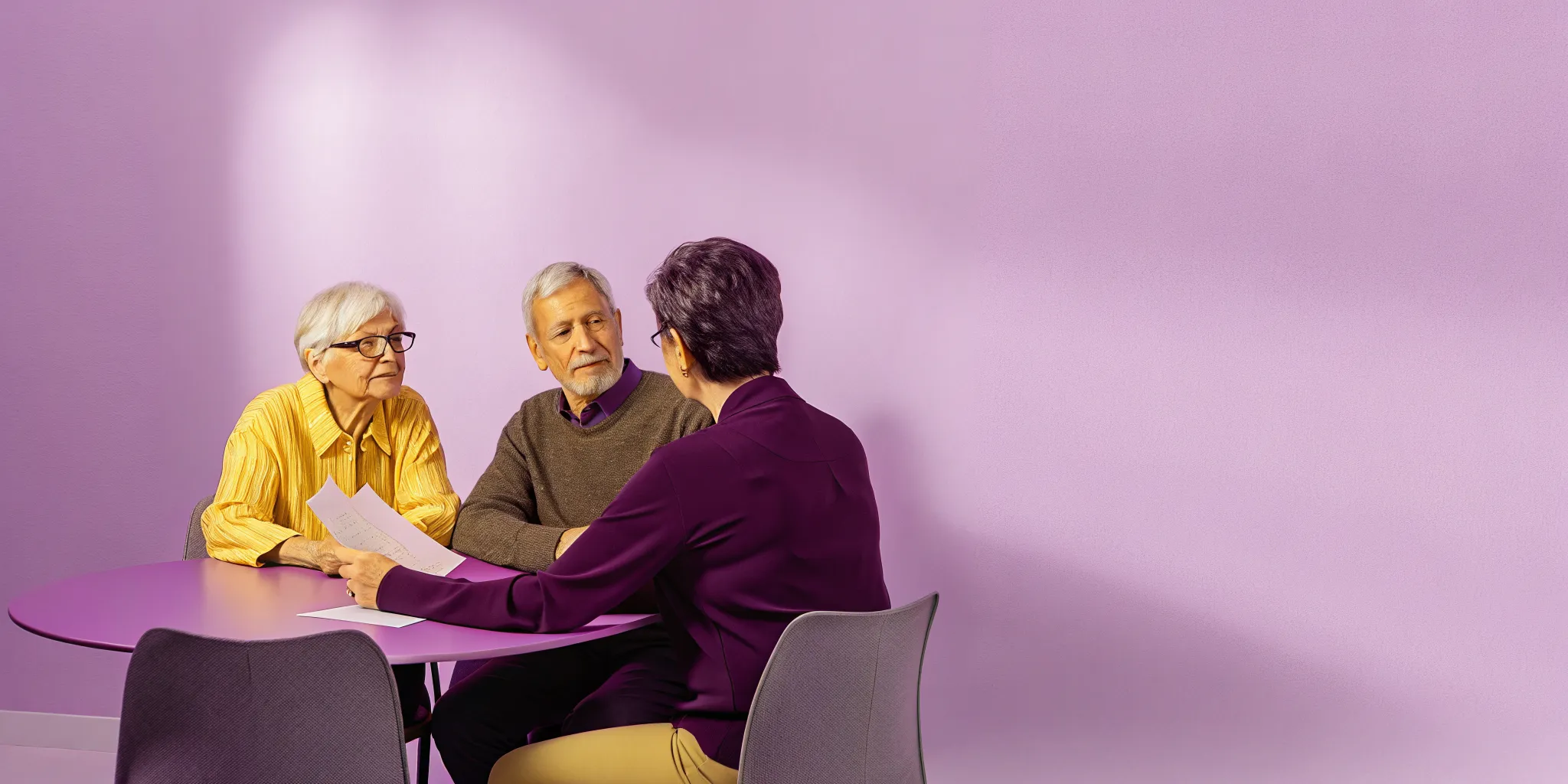 A retiree couple meeting with a financial professional to discuss charitable giving and tax planning