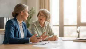 Financial professional speaking with a couple about retirement income planning